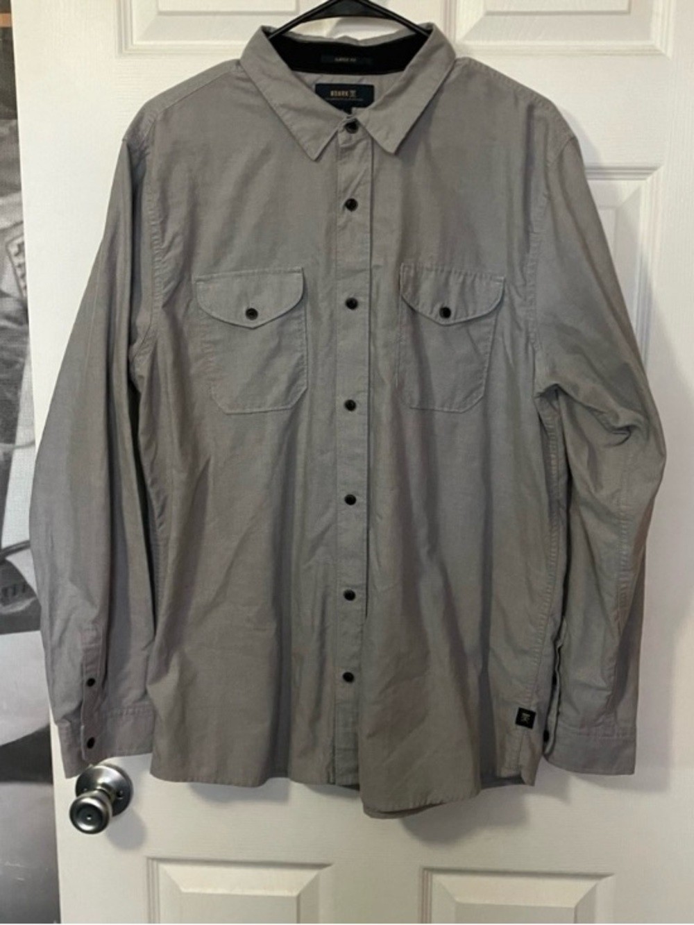 ROARK Button Down Casual Shirt Dress Large L Grey Mens